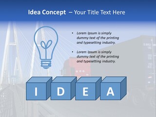Blue-Red Truck Driving On Cable-Braced Bridge PowerPoint Template