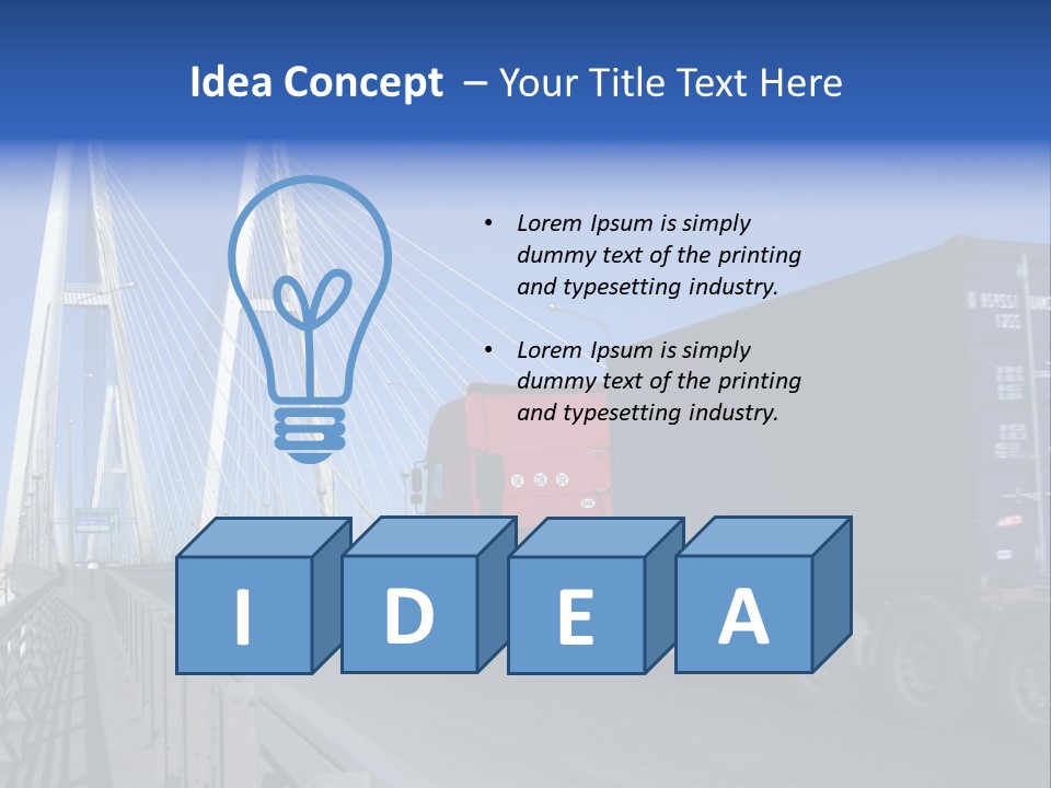 Blue-Red Truck Driving On Cable-Braced Bridge PowerPoint Template