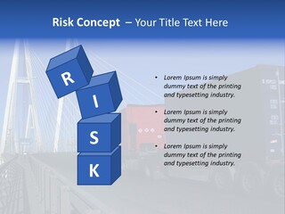Blue-Red Truck Driving On Cable-Braced Bridge PowerPoint Template
