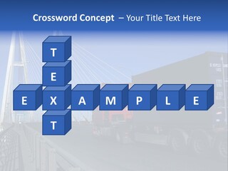 Blue-Red Truck Driving On Cable-Braced Bridge PowerPoint Template