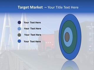 Blue-Red Truck Driving On Cable-Braced Bridge PowerPoint Template
