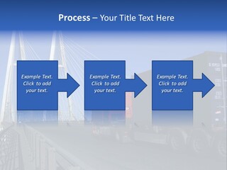 Blue-Red Truck Driving On Cable-Braced Bridge PowerPoint Template