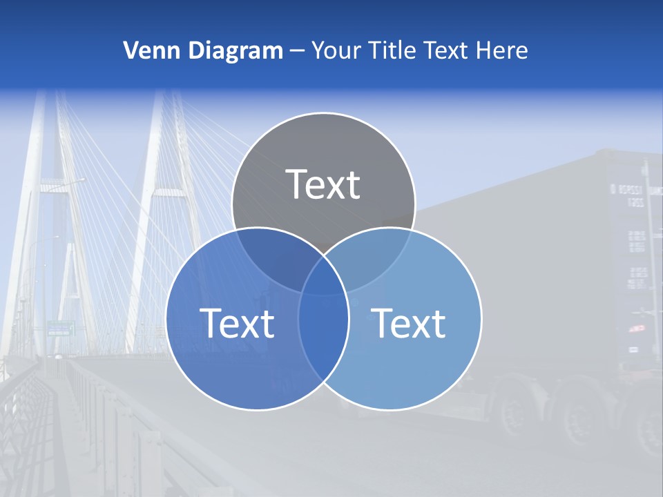 Blue-Red Truck Driving On Cable-Braced Bridge PowerPoint Template