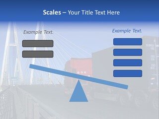 Blue-Red Truck Driving On Cable-Braced Bridge PowerPoint Template