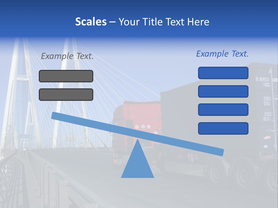 Blue-Red Truck Driving On Cable-Braced Bridge PowerPoint Template
