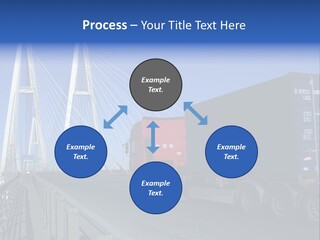 Blue-Red Truck Driving On Cable-Braced Bridge PowerPoint Template