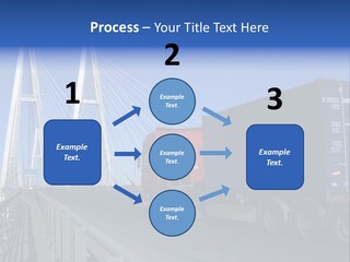 Blue-Red Truck Driving On Cable-Braced Bridge PowerPoint Template
