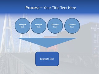 Blue-Red Truck Driving On Cable-Braced Bridge PowerPoint Template