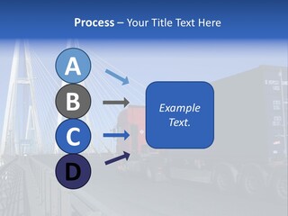 Blue-Red Truck Driving On Cable-Braced Bridge PowerPoint Template