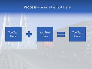 Blue-Red Truck Driving On Cable-Braced Bridge PowerPoint Template