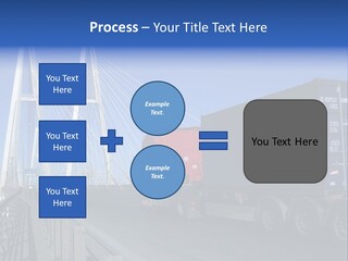 Blue-Red Truck Driving On Cable-Braced Bridge PowerPoint Template
