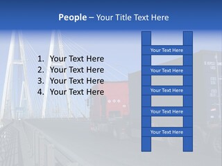Blue-Red Truck Driving On Cable-Braced Bridge PowerPoint Template