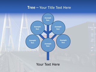 Blue-Red Truck Driving On Cable-Braced Bridge PowerPoint Template