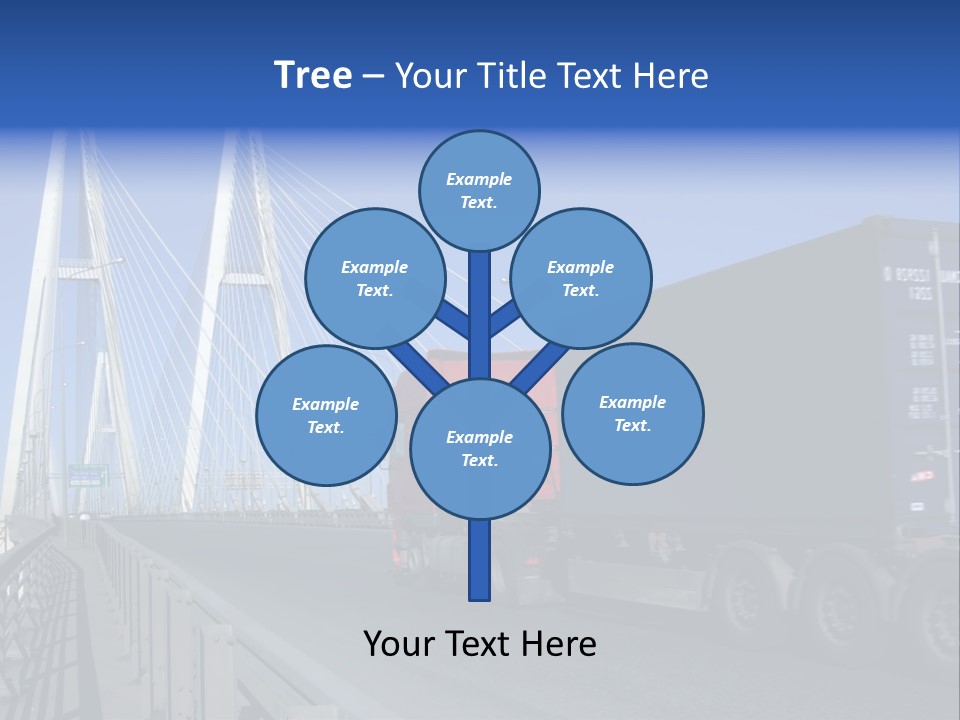Blue-Red Truck Driving On Cable-Braced Bridge PowerPoint Template