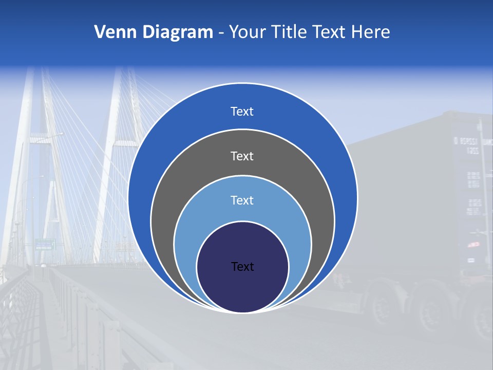 Blue-Red Truck Driving On Cable-Braced Bridge PowerPoint Template