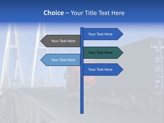 Blue-Red Truck Driving On Cable-Braced Bridge PowerPoint Template