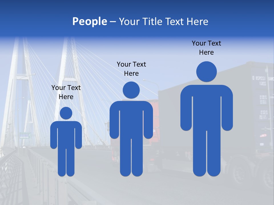 Blue-Red Truck Driving On Cable-Braced Bridge PowerPoint Template