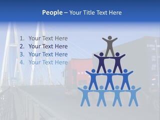 Blue-Red Truck Driving On Cable-Braced Bridge PowerPoint Template