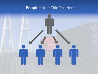 Blue-Red Truck Driving On Cable-Braced Bridge PowerPoint Template