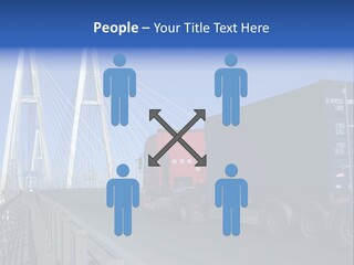 Blue-Red Truck Driving On Cable-Braced Bridge PowerPoint Template