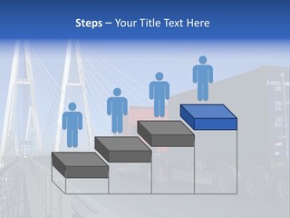 Blue-Red Truck Driving On Cable-Braced Bridge PowerPoint Template