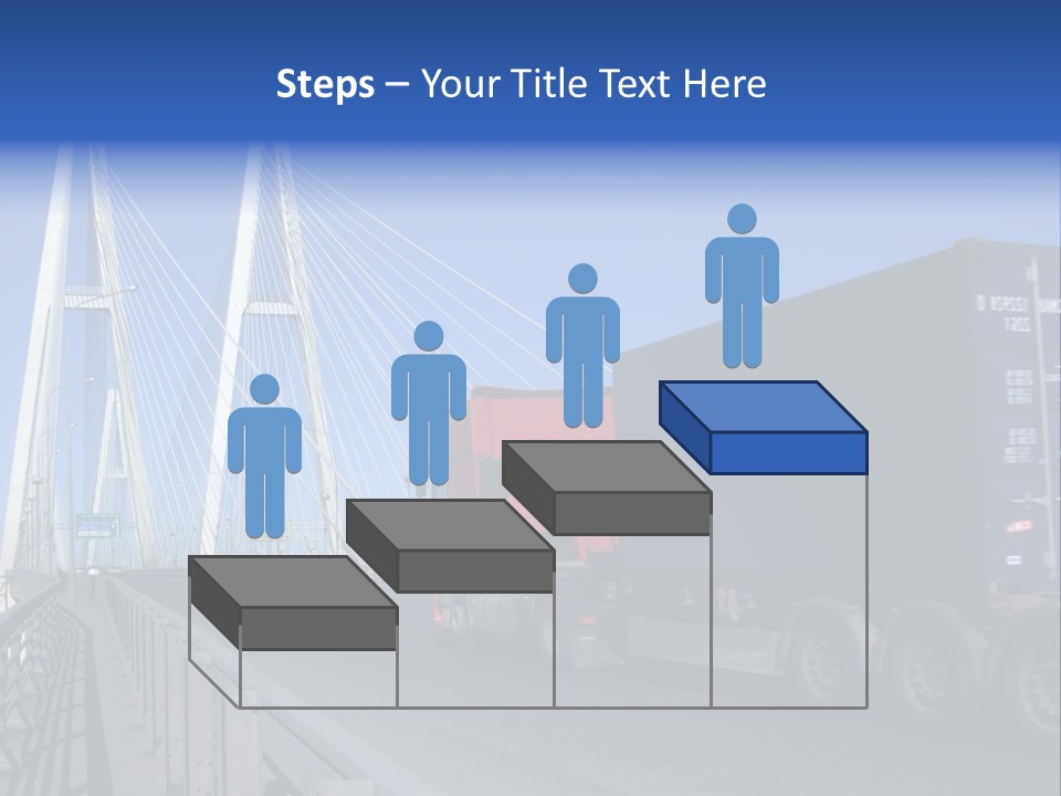 Blue-Red Truck Driving On Cable-Braced Bridge PowerPoint Template