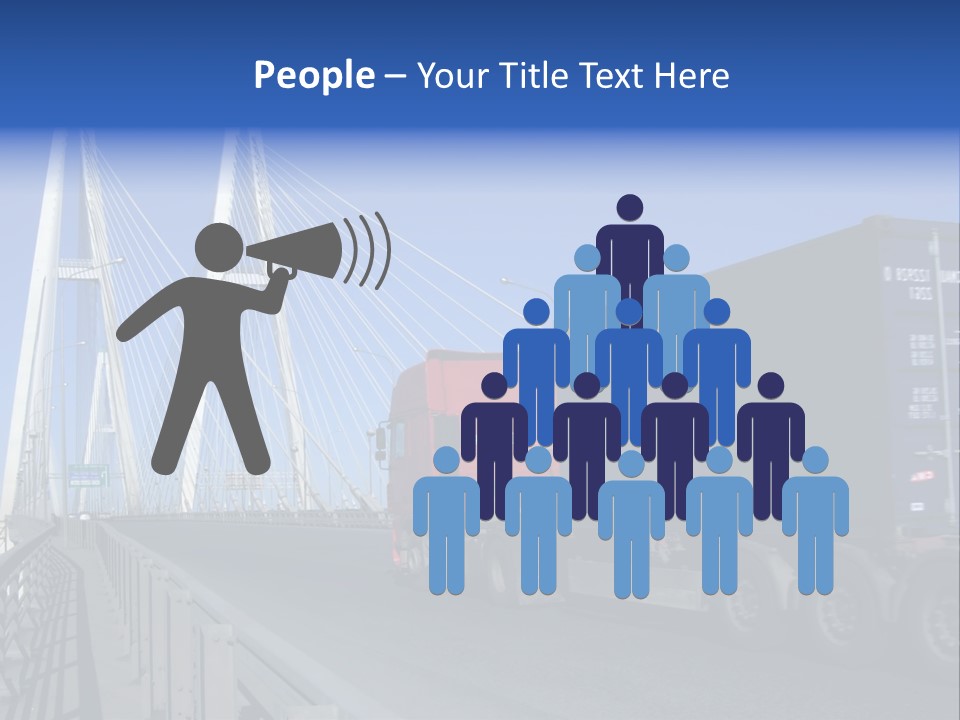 Blue-Red Truck Driving On Cable-Braced Bridge PowerPoint Template