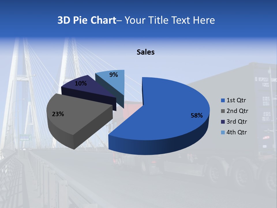Blue-Red Truck Driving On Cable-Braced Bridge PowerPoint Template