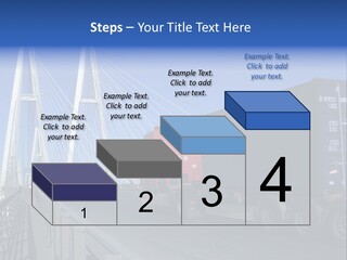 Blue-Red Truck Driving On Cable-Braced Bridge PowerPoint Template