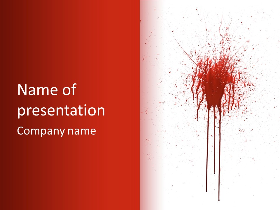 Splattered Blood Pattern With Drips Isolated On A White Background PowerPoint Template