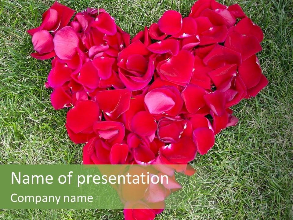 A Heart Fashioned From Rose Petals Arranged On The Grass PowerPoint Template