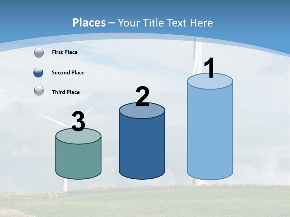Beautiful Green Meadow With Wind Turbines Generating Electricity PowerPoint Template