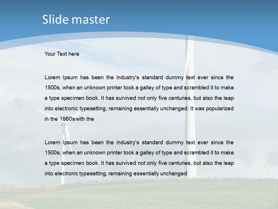 Beautiful Green Meadow With Wind Turbines Generating Electricity PowerPoint Template