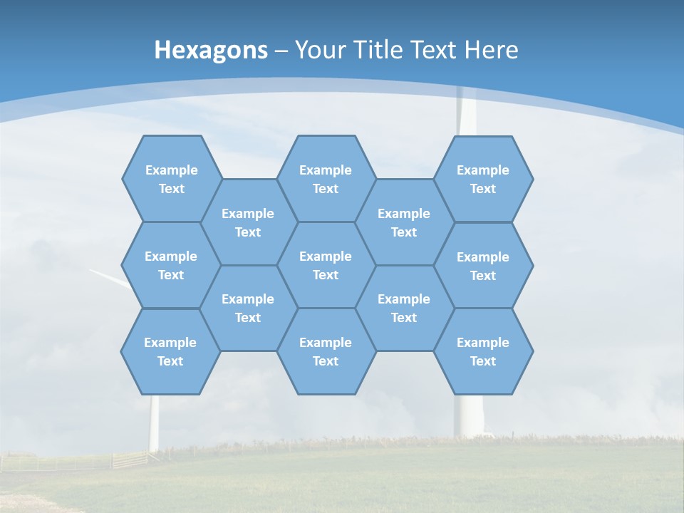 Beautiful Green Meadow With Wind Turbines Generating Electricity PowerPoint Template
