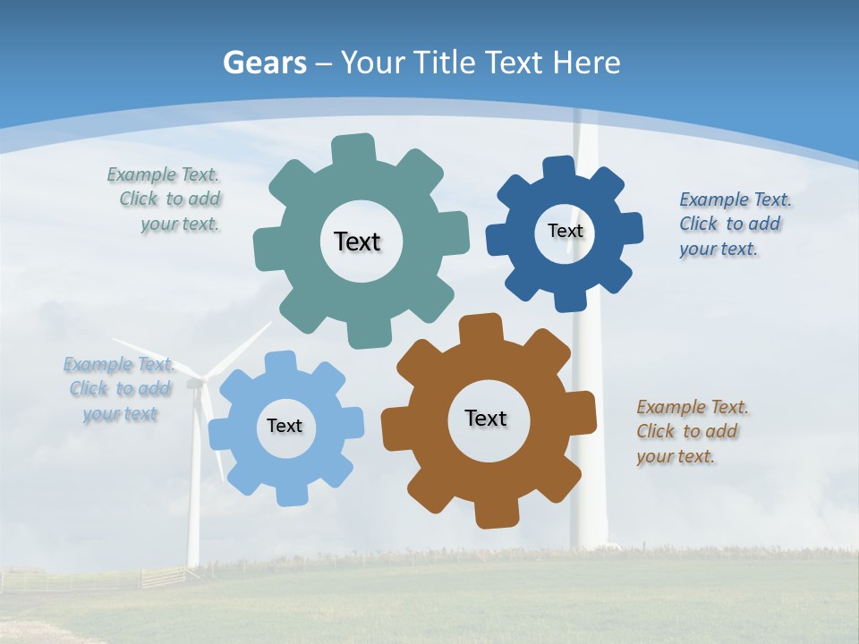 Beautiful Green Meadow With Wind Turbines Generating Electricity PowerPoint Template