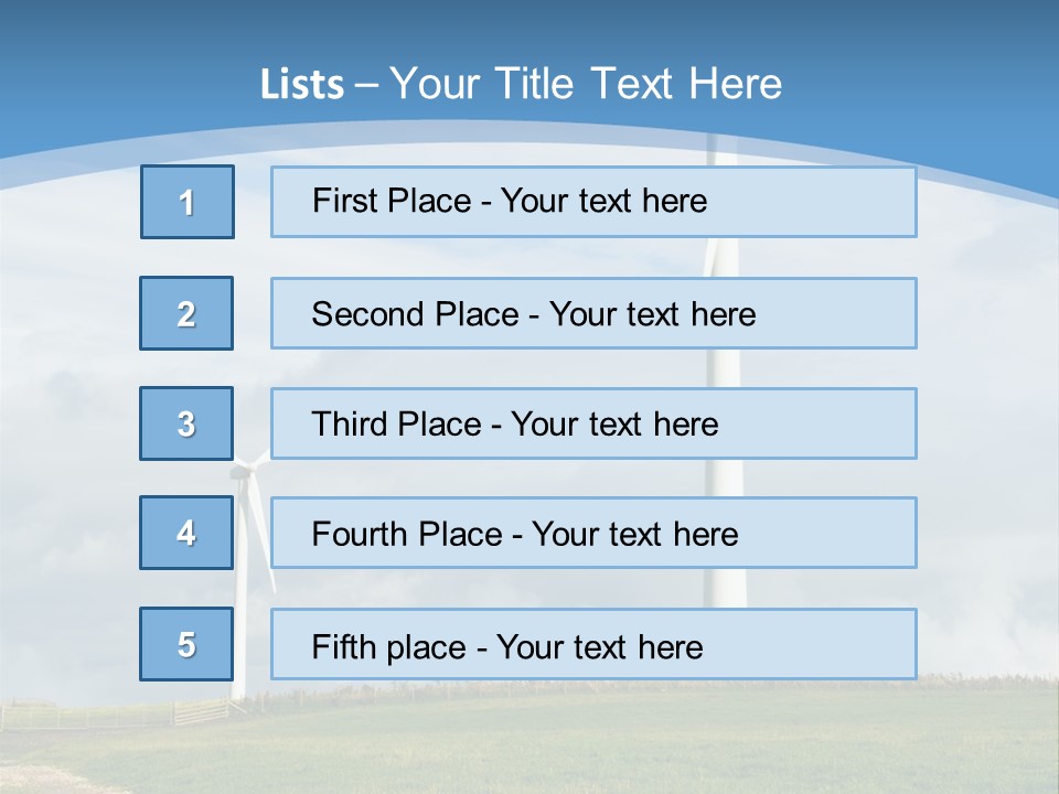 Beautiful Green Meadow With Wind Turbines Generating Electricity PowerPoint Template