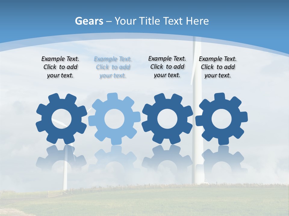 Beautiful Green Meadow With Wind Turbines Generating Electricity PowerPoint Template