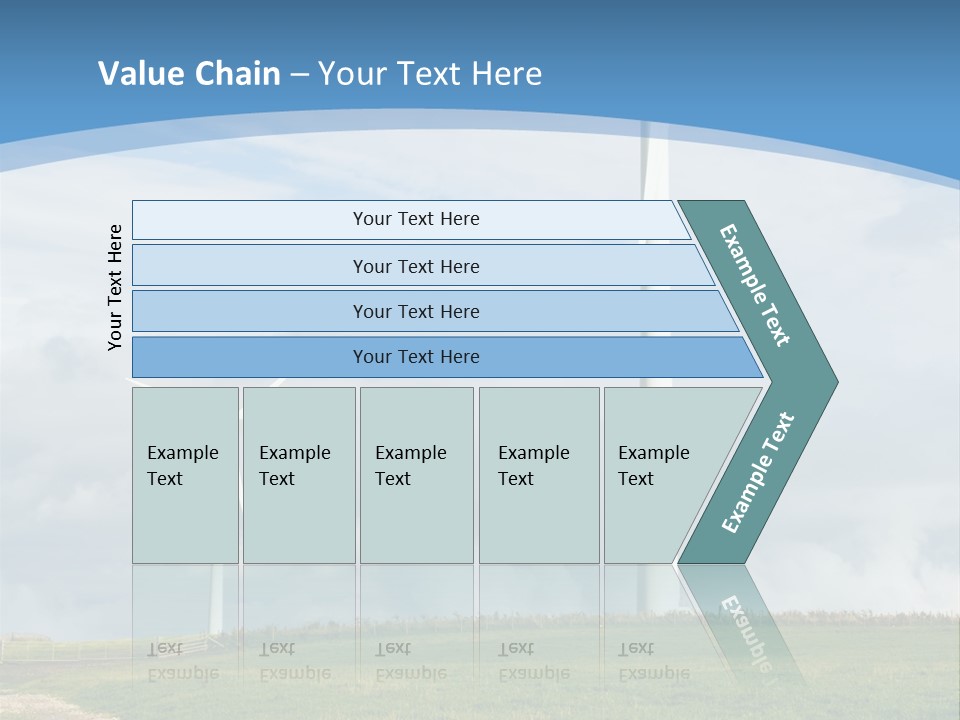 Beautiful Green Meadow With Wind Turbines Generating Electricity PowerPoint Template