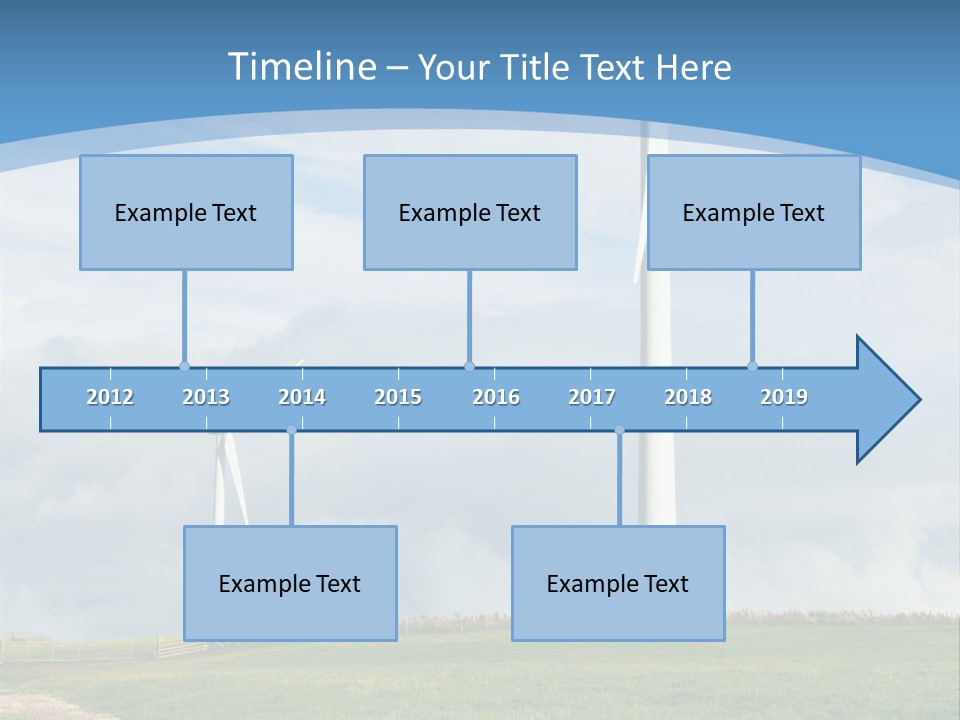 Beautiful Green Meadow With Wind Turbines Generating Electricity PowerPoint Template