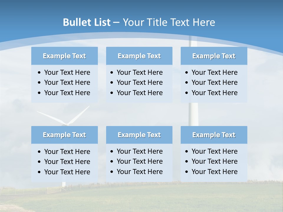 Beautiful Green Meadow With Wind Turbines Generating Electricity PowerPoint Template