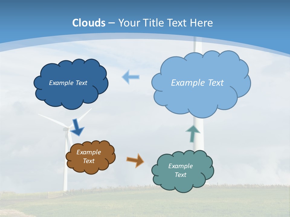 Beautiful Green Meadow With Wind Turbines Generating Electricity PowerPoint Template