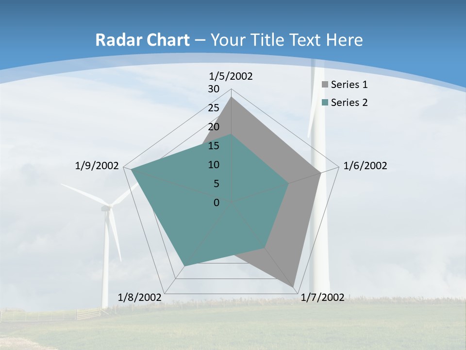 Beautiful Green Meadow With Wind Turbines Generating Electricity PowerPoint Template