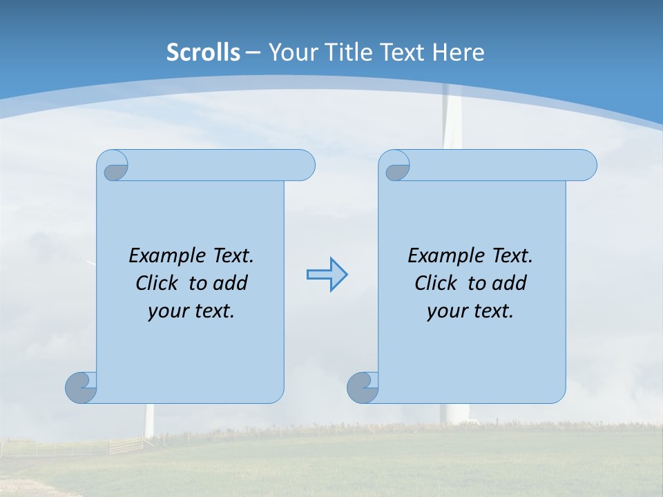 Beautiful Green Meadow With Wind Turbines Generating Electricity PowerPoint Template