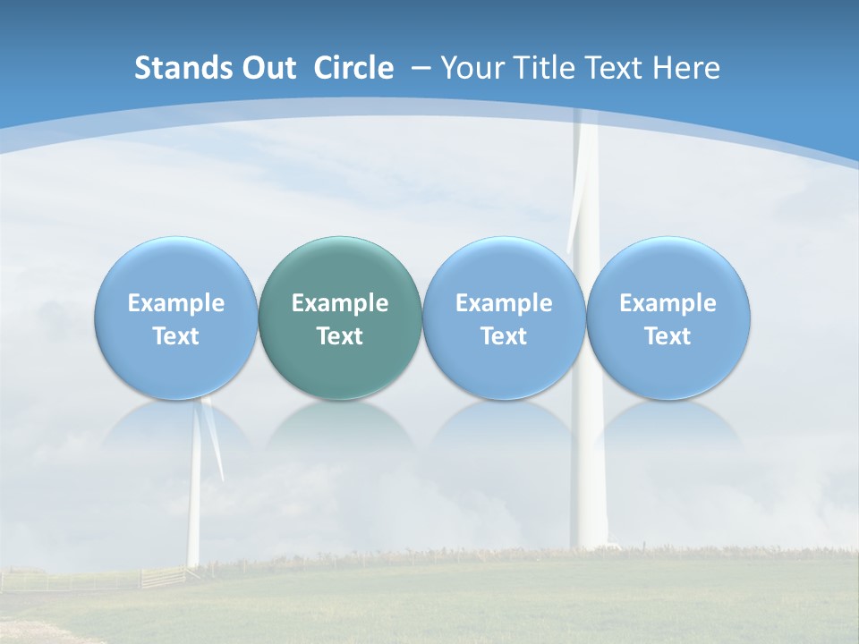 Beautiful Green Meadow With Wind Turbines Generating Electricity PowerPoint Template