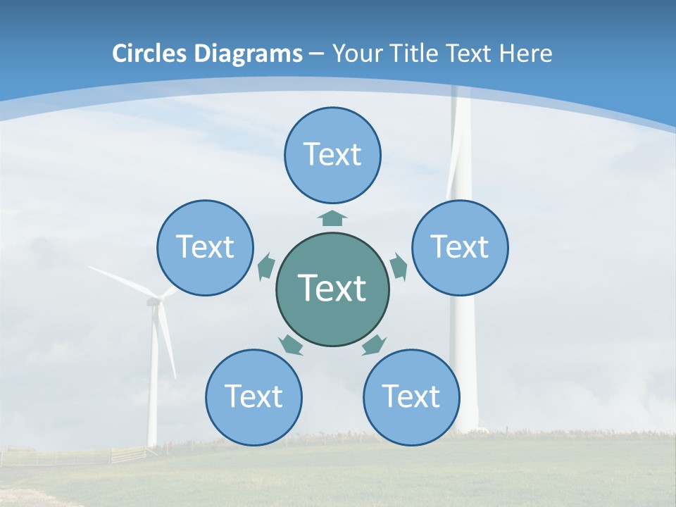 Beautiful Green Meadow With Wind Turbines Generating Electricity PowerPoint Template