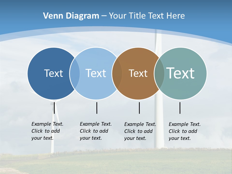 Beautiful Green Meadow With Wind Turbines Generating Electricity PowerPoint Template