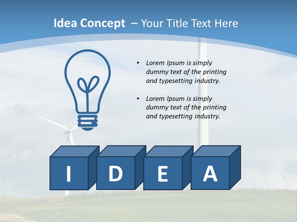 Beautiful Green Meadow With Wind Turbines Generating Electricity PowerPoint Template