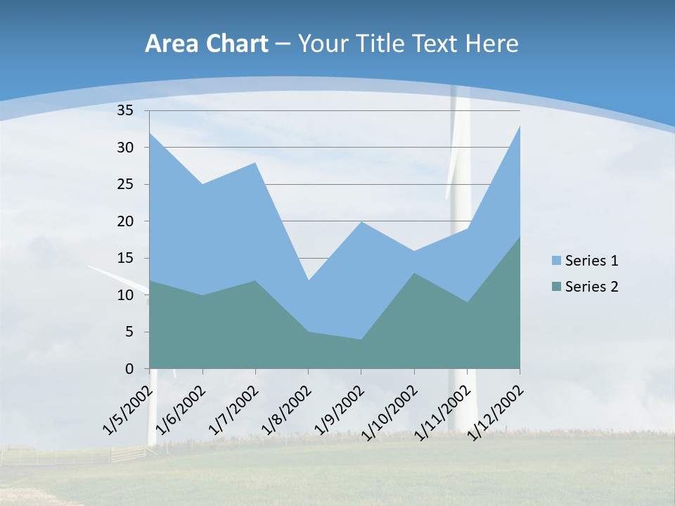 Beautiful Green Meadow With Wind Turbines Generating Electricity PowerPoint Template