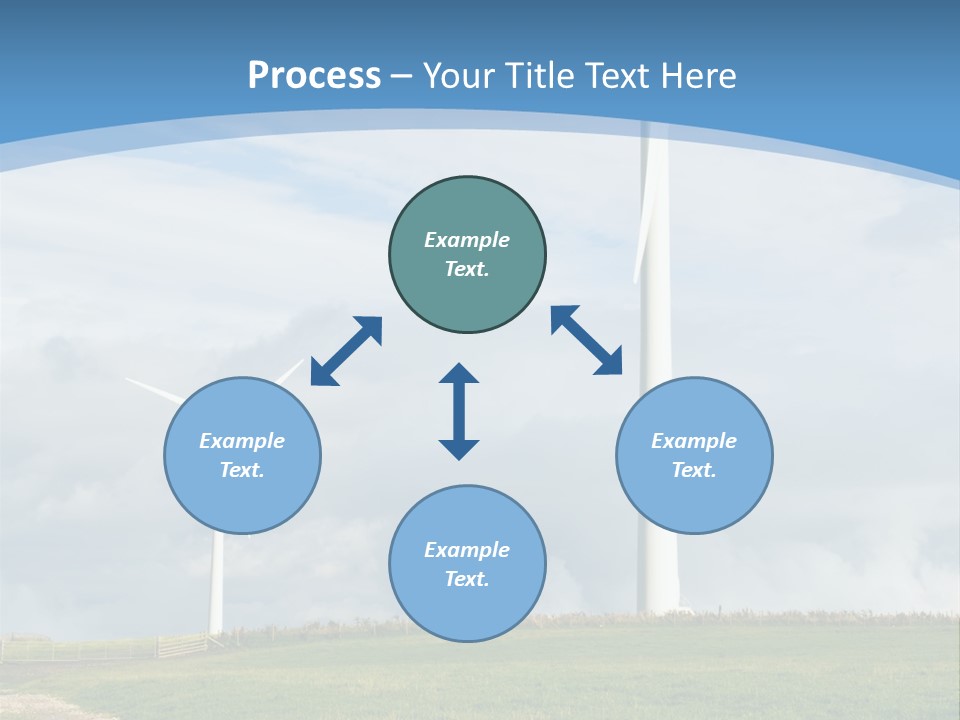 Beautiful Green Meadow With Wind Turbines Generating Electricity PowerPoint Template