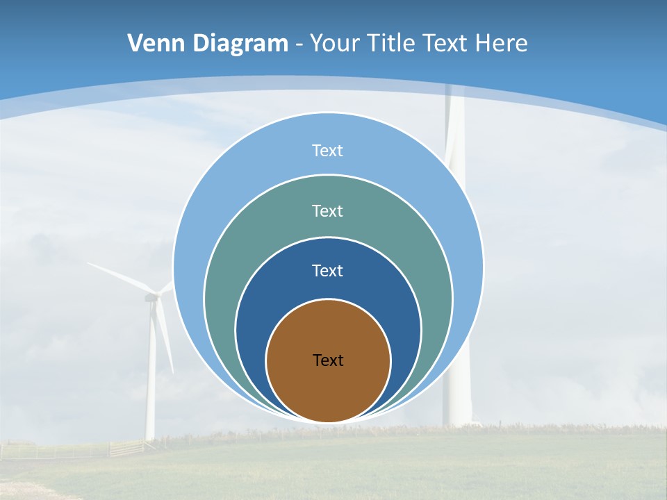 Beautiful Green Meadow With Wind Turbines Generating Electricity PowerPoint Template